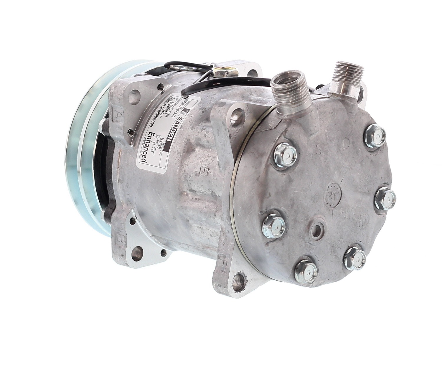 COMPRESOR DE AC AMERICAN AIR SD7H15 2A 12V 125MM MONTAJE OREJAS TAPA JD U4779 SANDEN - 2