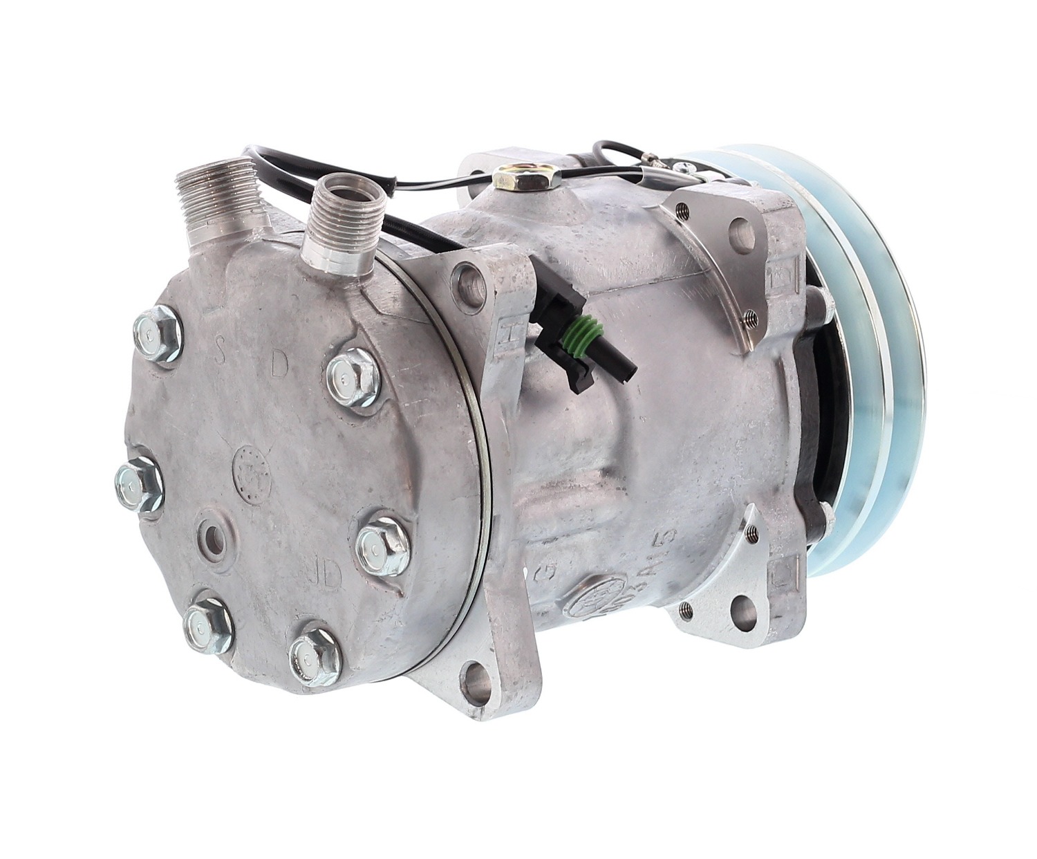 COMPRESOR DE AC AMERICAN AIR SD7H15 2A 12V 125MM MONTAJE OREJAS TAPA JD U4779 SANDEN - 4