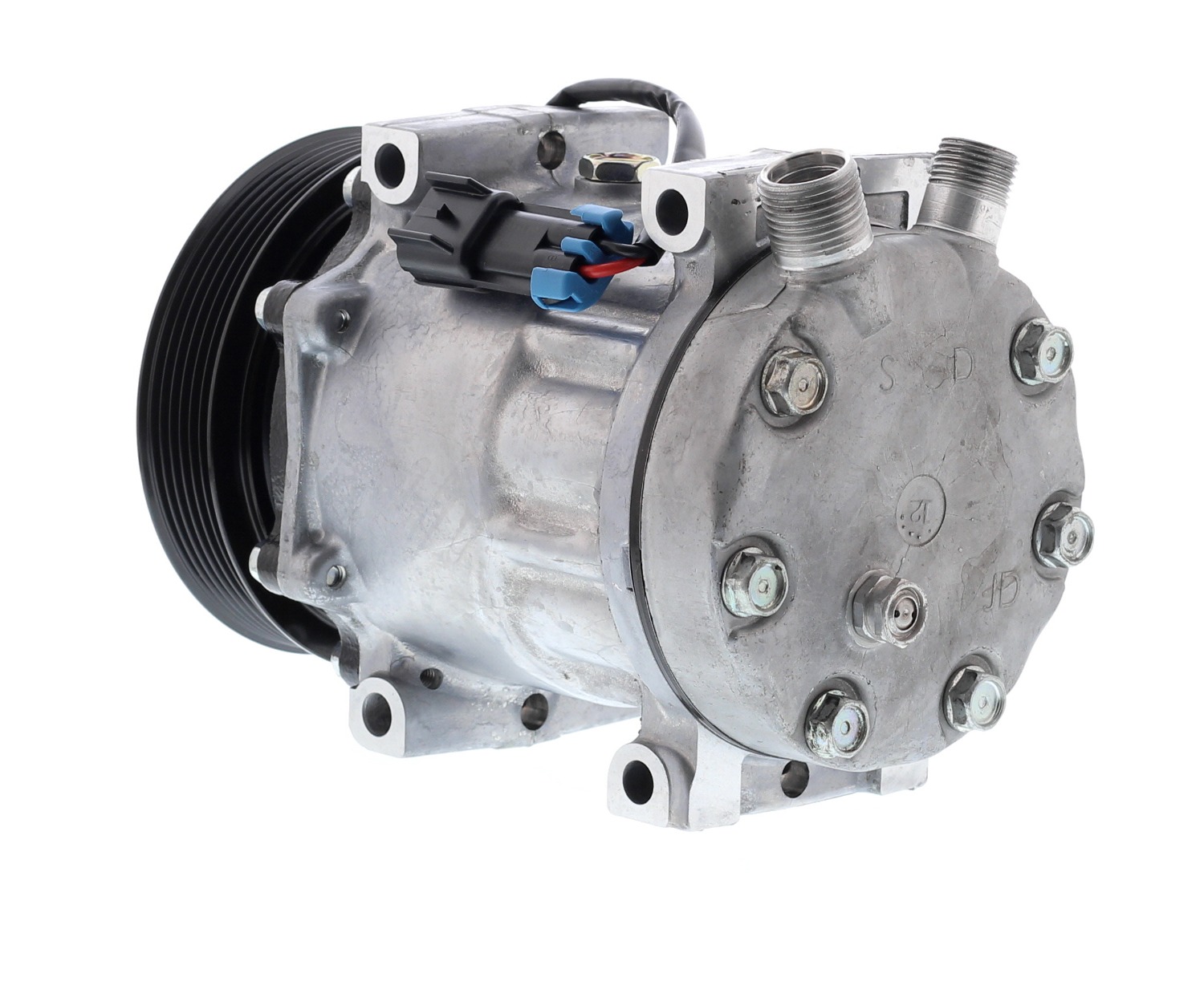 COMPRESOR DE AC AMERICAN AIR SD7H15 6PK 12V 125MM MONTAJE DIRECTO TAPA JDA 4883 SANDEN - 2