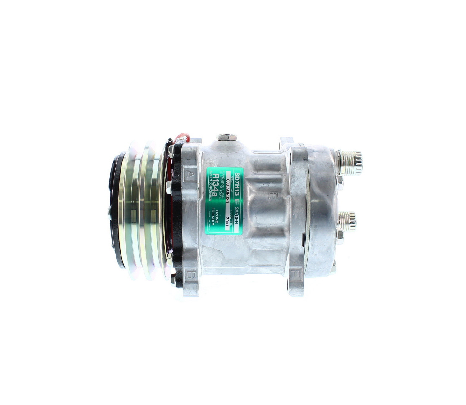 COMPRESOR DE AC AMERICAN AIR 7H13 2A 12V 125MM MONTAJE OREJAS TAPA KG 7301 SANDEN - 1