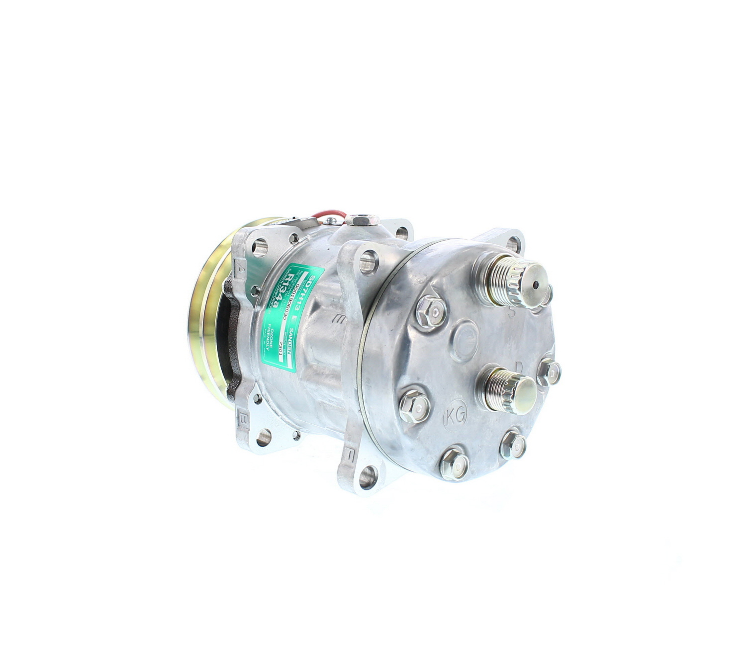 COMPRESOR DE AC AMERICAN AIR 7H13 2A 12V 125MM MONTAJE OREJAS TAPA KG 7301 SANDEN - 2