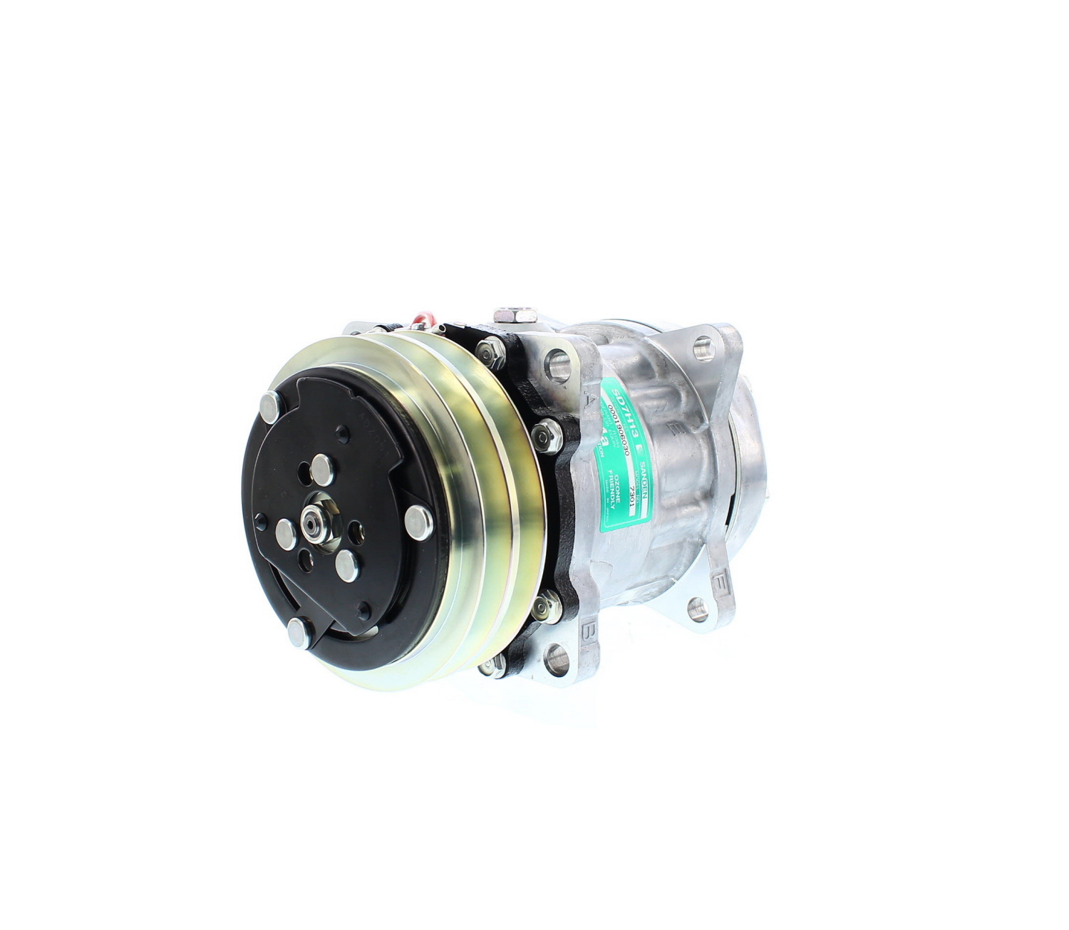 COMPRESOR DE AC AMERICAN AIR 7H13 2A 12V 125MM MONTAJE OREJAS TAPA KG 7301 SANDEN - 8