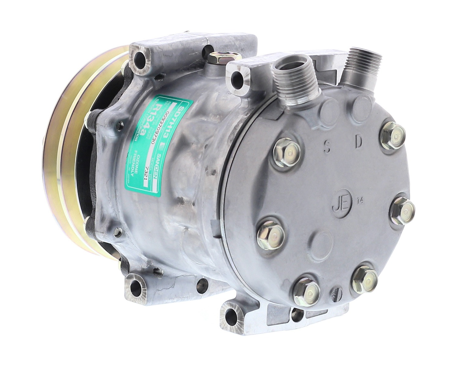 COMPRESOR DE AC AMERICAN AIR 7H13 2A 12V 125MM MONTAJE DIRECTO TAPA JD/JE/FC 7321 SANDEN - 2
