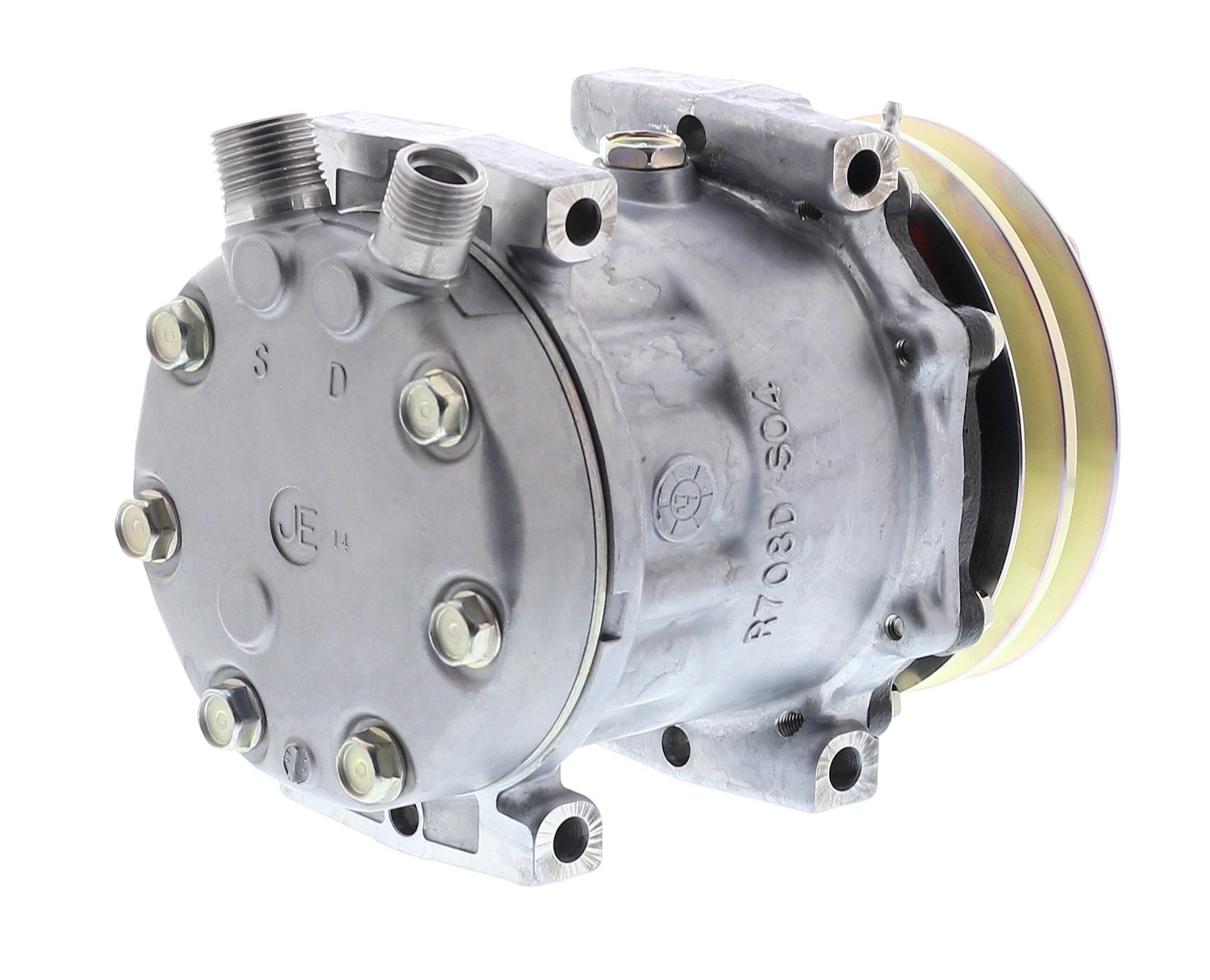 COMPRESOR DE AC AMERICAN AIR 7H13 2A 12V 125MM MONTAJE DIRECTO TAPA JD/JE/FC 7321 SANDEN - 4