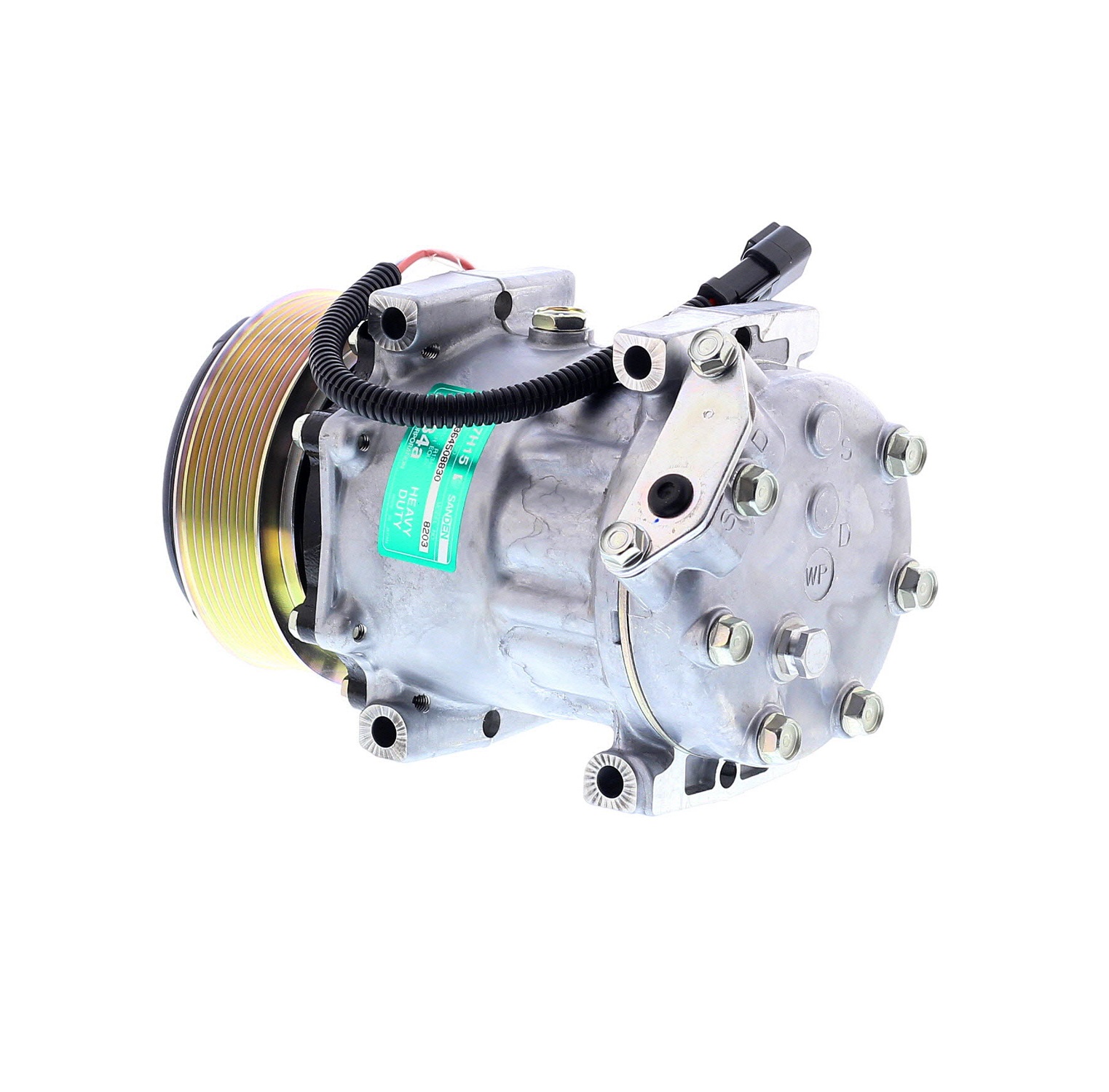 COMPRESOR DE AC AMERICAN AIR 7H15 12V 8PK 119MM CORTO MONTAJE DIRECTO TAPA WP 8203 SANDEN - 2