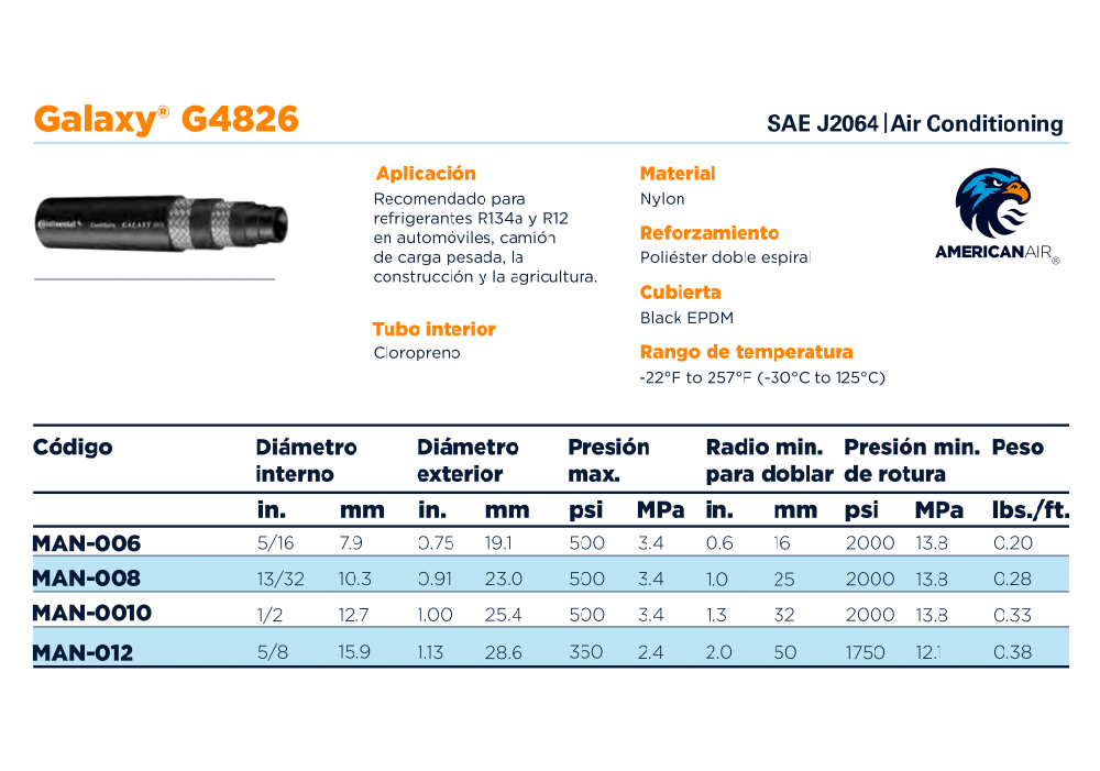 MANGUERA DE AC AUTOMOTRIZ 1/2 #10 GALAXY POR METRO - 2