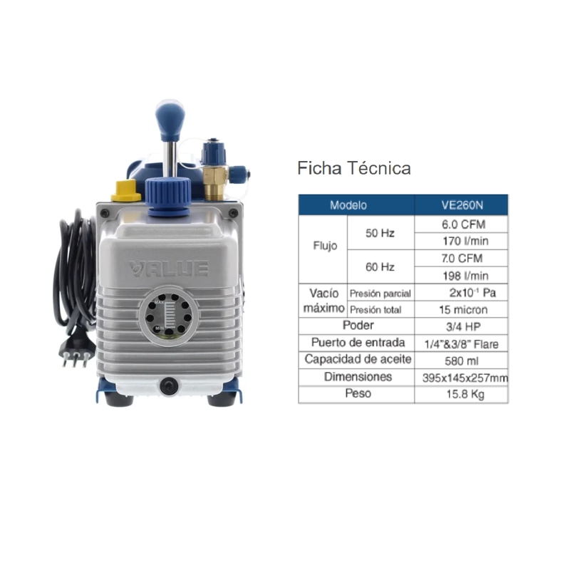 BOMBA DE VACIO VALUE VE260N 6CFM 2 ETAPAS 3/4HP - 4