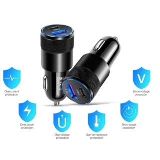 CARGADOR USB AUTO CARGA RÁPIDA 18W 3.0 TIPO C + USB 12V/24V - 1