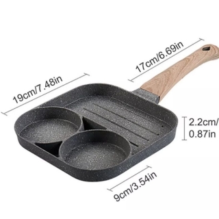 SARTEN MANUAL MULTIUSO PARA HUEVOS HAMBURGUESA ANTIADHERENTE 3 TAZAS - 1