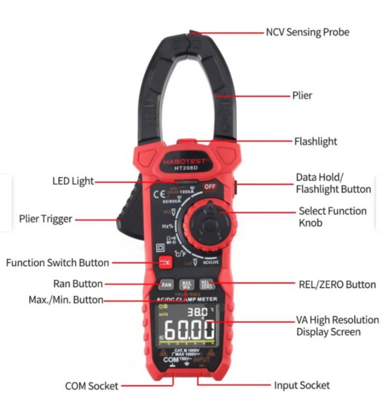 MEDIDOR DE PINZA DIGITAL HT208D CLAMPTESTER - 3