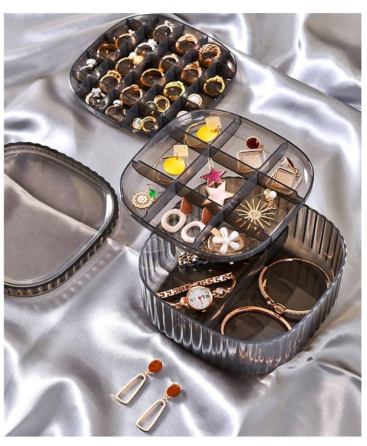 CAJAS DE ACRÍLICO PARA JOYERÍA 3 NIVELES X2 NEGRO - 1
