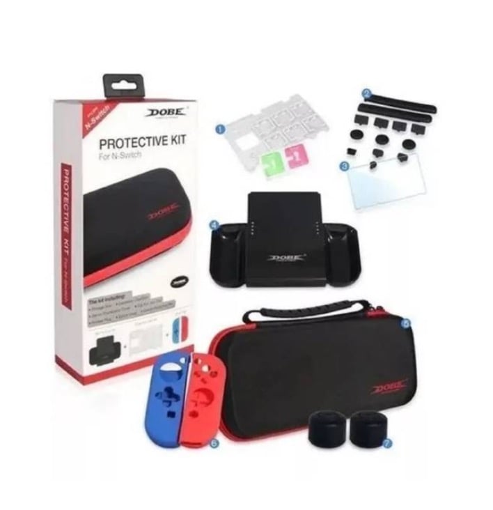 KIT PROTECTOR NINTENDO SWITCH BOLSO LÁMINA GRIP CASE JOY CON - 1