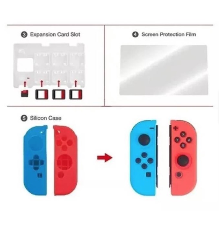 KIT PROTECTOR NINTENDO SWITCH BOLSO LÁMINA GRIP CASE JOY CON - 3