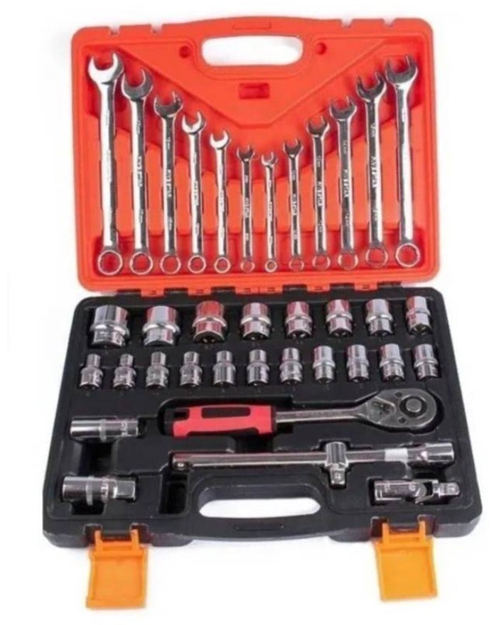 CAJA HERRAMIENTAS 37 PIEZAS DADOS 1/2 LLAVES Y SACA BUJIAS - 1