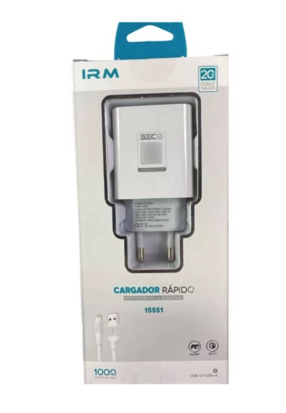 CARGADOR IRM FAST CHARGE 15551 DOBLE USB CABLE LIGHTNING REFOZADO - 1
