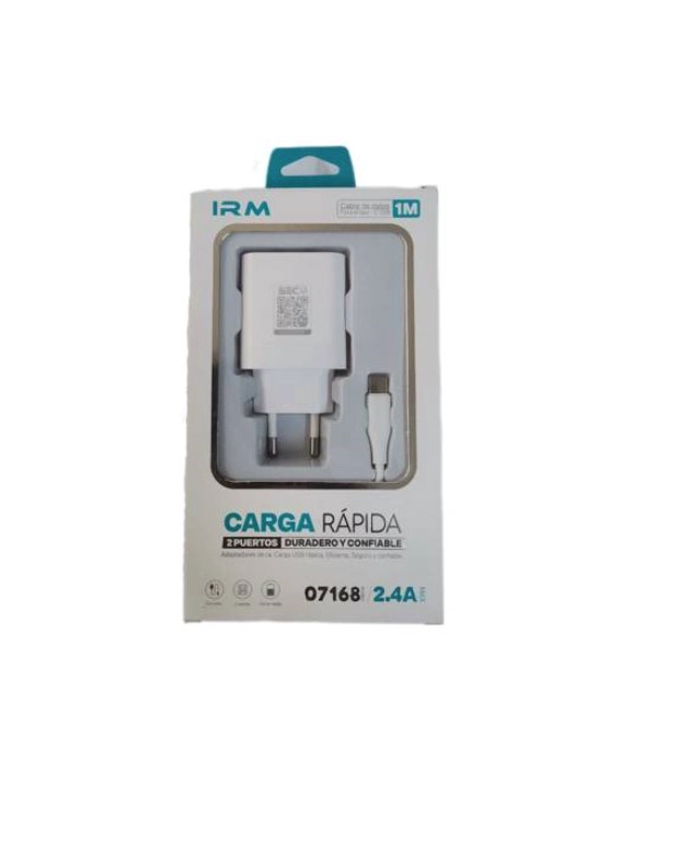 CARGADOR IRM FAST CHARGE 07168 DOBLE USB CABLE USBC - 1