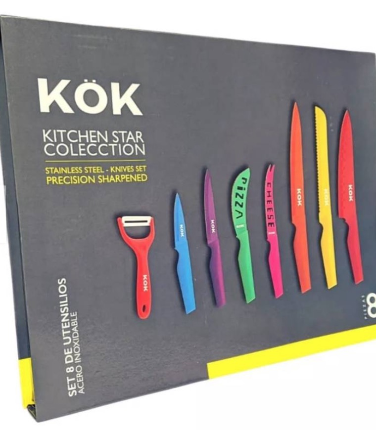 SET DE CUCHILLOS 8 PIEZAS INOX RECUBRIMIENTO CERAMICA - 1