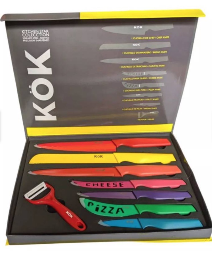SET DE CUCHILLOS 8 PIEZAS INOX RECUBRIMIENTO CERAMICA - 2
