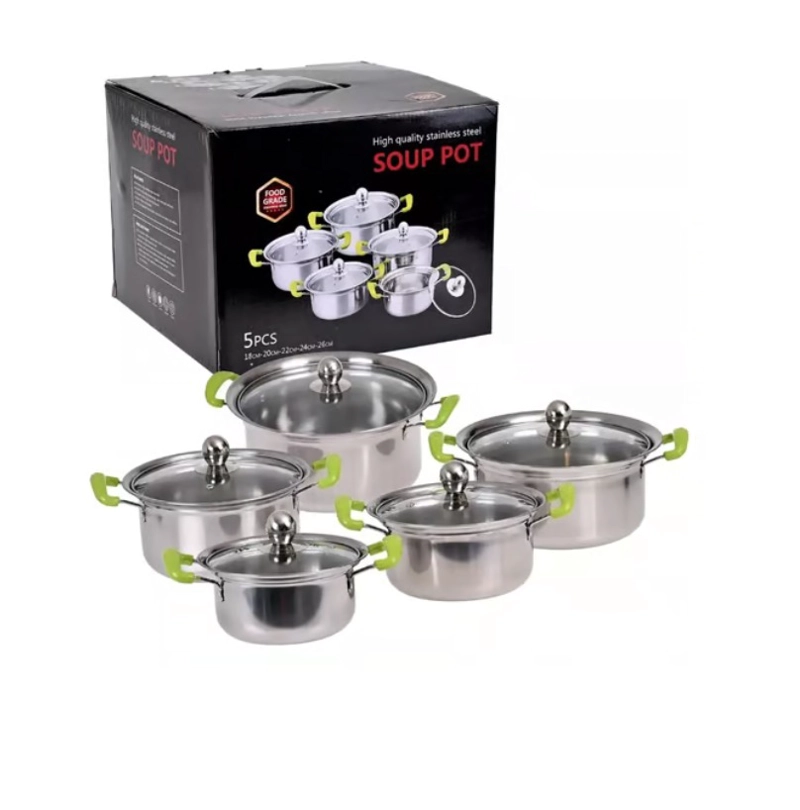 JUEGO DE OLLAS 16-18-20-22-24CM 10P INOX MANILLA VERDE - 1