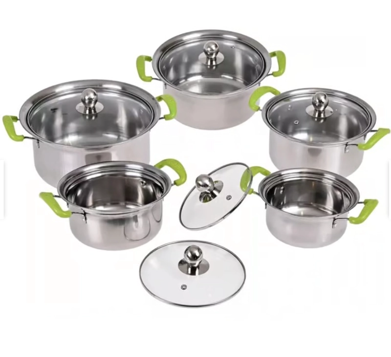 JUEGO DE OLLAS 16-18-20-22-24CM 10P INOX MANILLA VERDE - 2