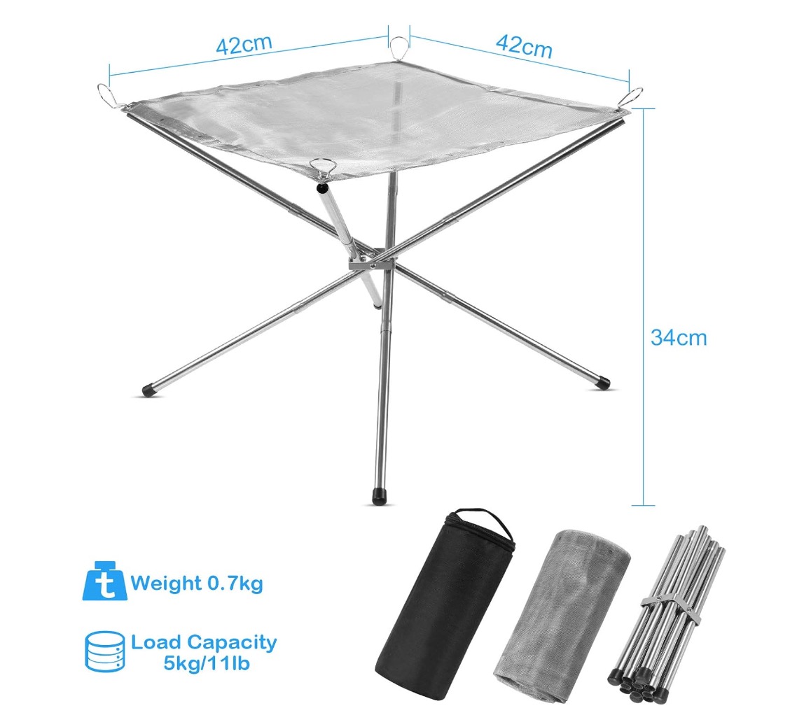 PARRILLA PORTÁTIL PARA FOGATASSOPORTE MALLA DE ACERO PLEGABLE INOX - 2