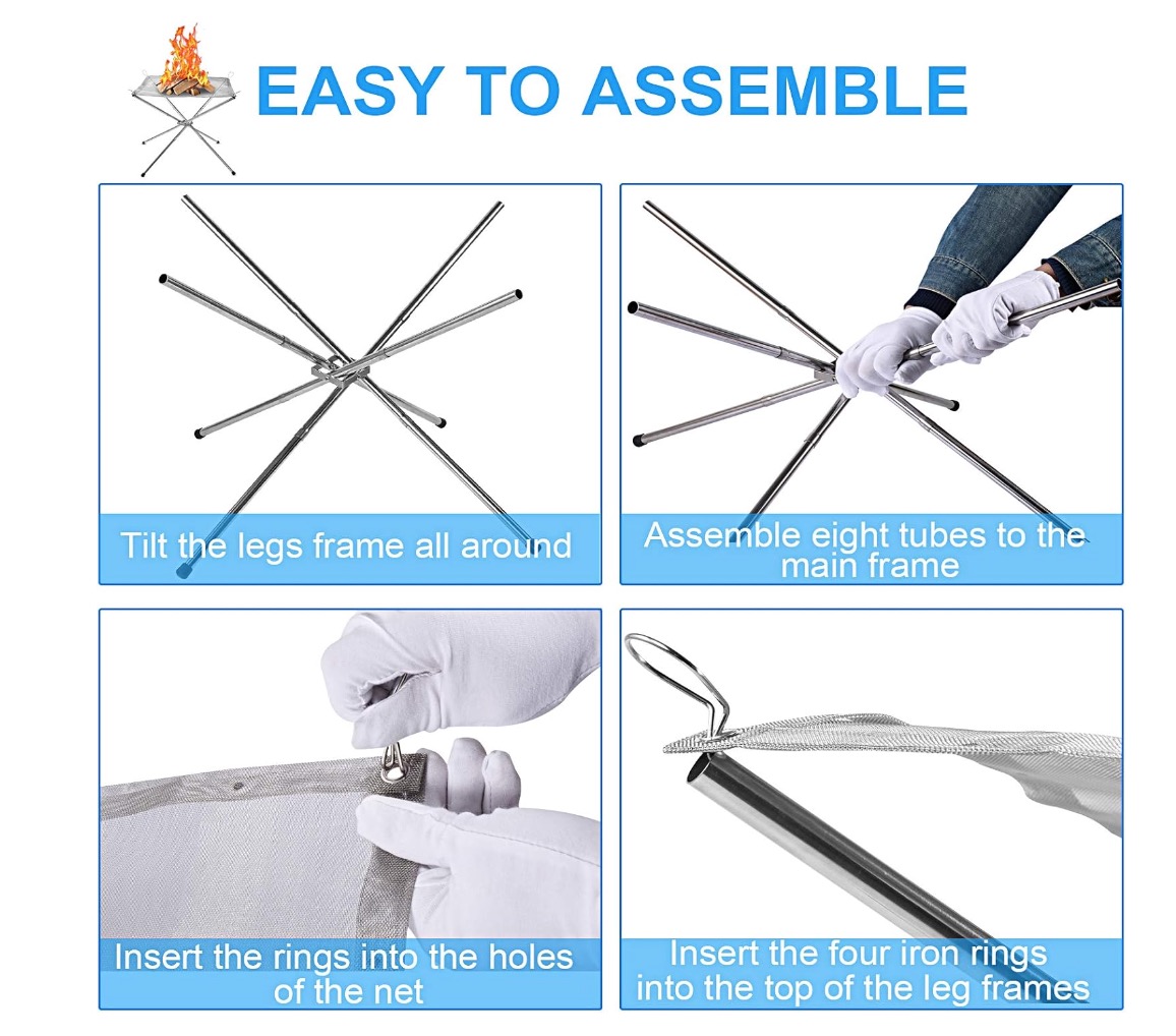 PARRILLA PORTÁTIL PARA FOGATASSOPORTE MALLA DE ACERO PLEGABLE INOX - 3