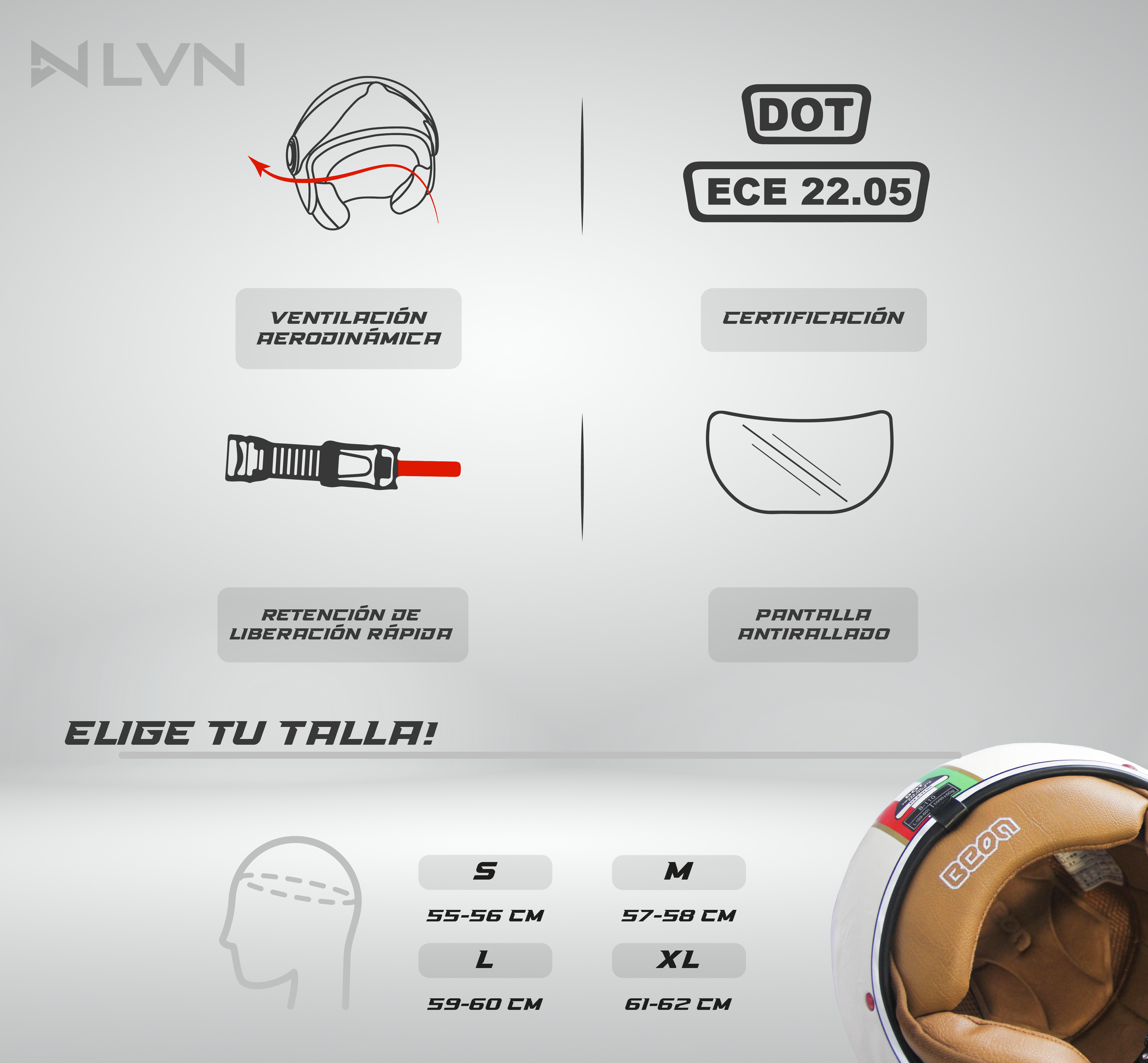 CASCO BEON CASRETGRM RETRO GRIS/BLANCO B110 - 3