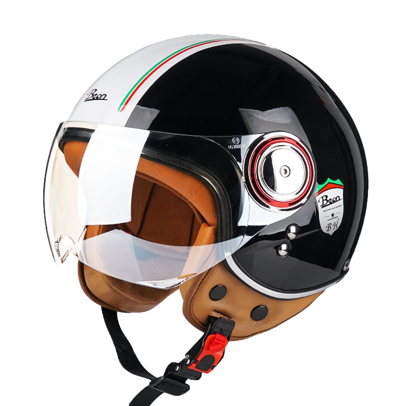 BEON B510 Casco Full Face In Fibra Di Vetro – Vintage White Black, Taglia L, Visiera Antigraffio, ECE 22.06
