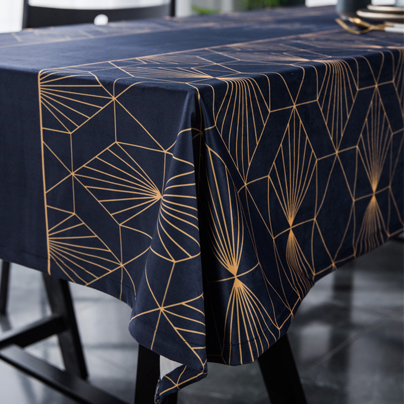 Mantel Rectangular Azul Con Vivos Dorados de lino 140 cm x 200 cm  BOHEMIK - 4