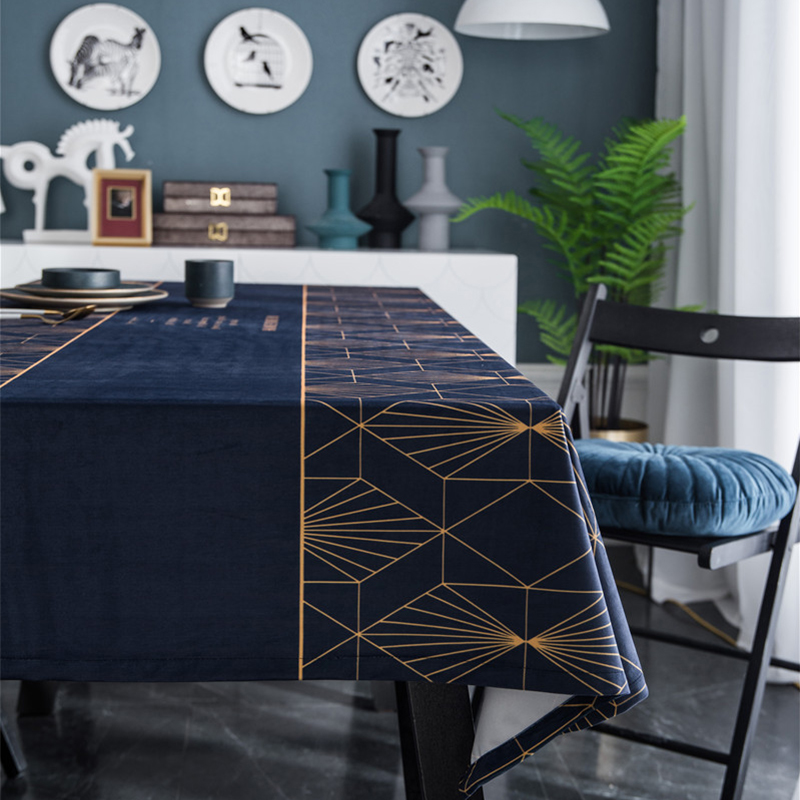Mantel Rectangular Largo Azul Con Vivos Dorados de lino 140 cm x 220 cm BOHEMIK - 5