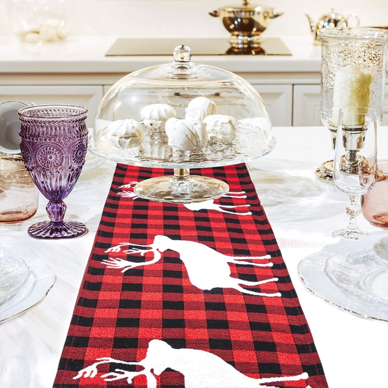 CAMINO DE MESA NAVIDEÑO BORDADO RENO BLANCO CON BORLAS 180 cm x 35 cm - BOHEMIK - 2