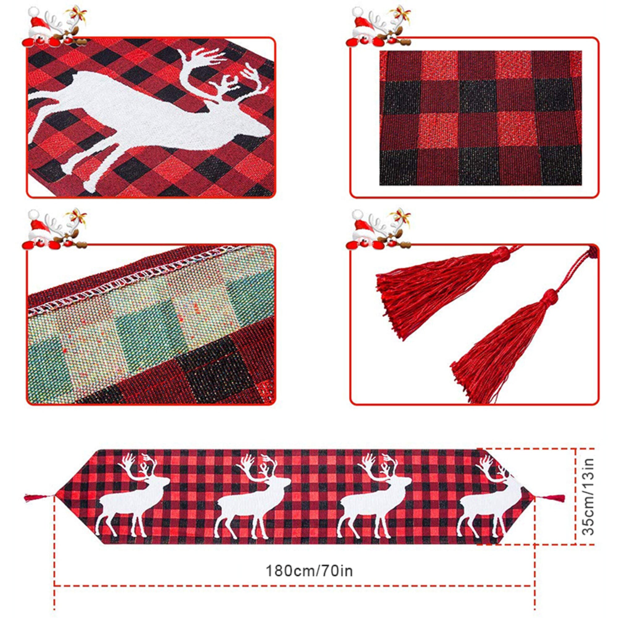 CAMINO DE MESA NAVIDEÑO BORDADO RENO BLANCO CON BORLAS 180 cm x 35 cm - BOHEMIK - 5