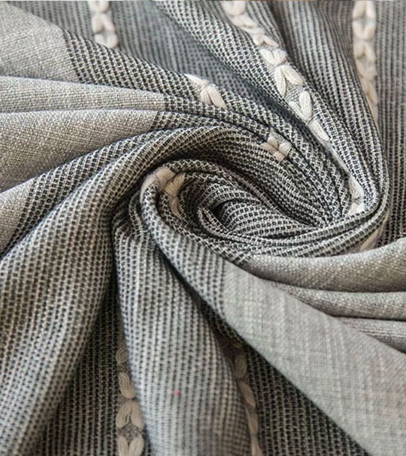 Mantel Tonos Gris Piedra Con Bordados Blancos Centrales de lino 140 cm x 200 cm - 5