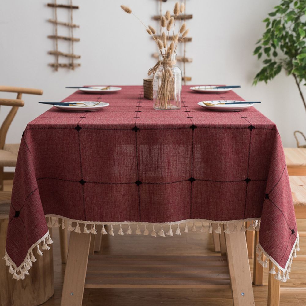Mantel Rectangular Burdeo Bordado lino 140 cm x 200 cm BOHEMIK - 2