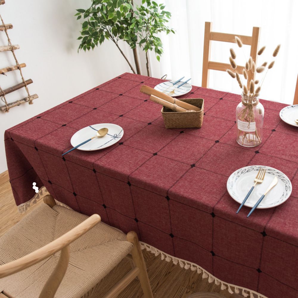 Mantel Rectangular Burdeo Bordado lino 140 cm x 200 cm BOHEMIK - 4
