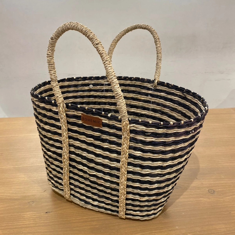 Bolso Janet Boho de fibra natural con Líneas Negras Tejido a Mano 45 cm x 27 cm - 3