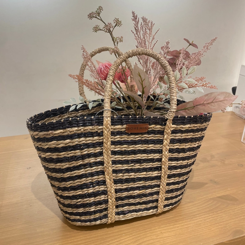 Bolso Janet Boho de fibra natural con Líneas Negras Tejido a Mano 45 cm x 27 cm - 4