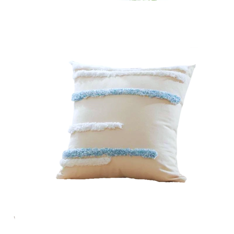COJÍN BOHEMIK FRANJAS BORDADAS COLORES BLANCO CELESTE - 1