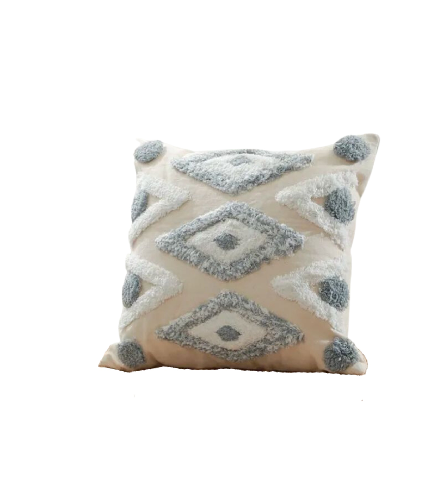 COJÍN BOHEMIK BORDADO BEIGE CON ROMBOS AGUS 45 X 45 CM BLANCO GRIS - 1