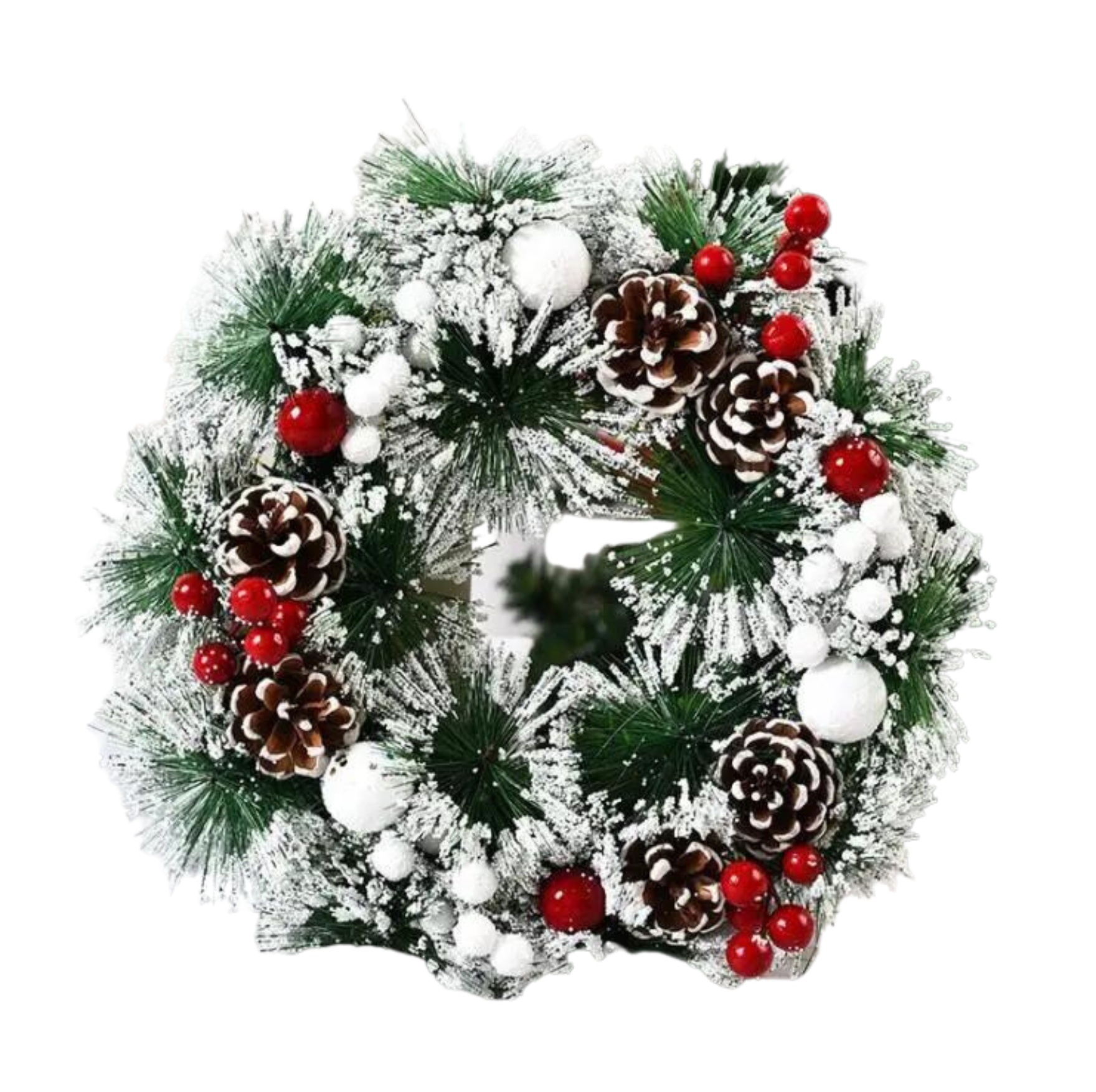 CORONA COCOS DE PINO NAVIDEÑO Y NIEVE de 30 cm - 1