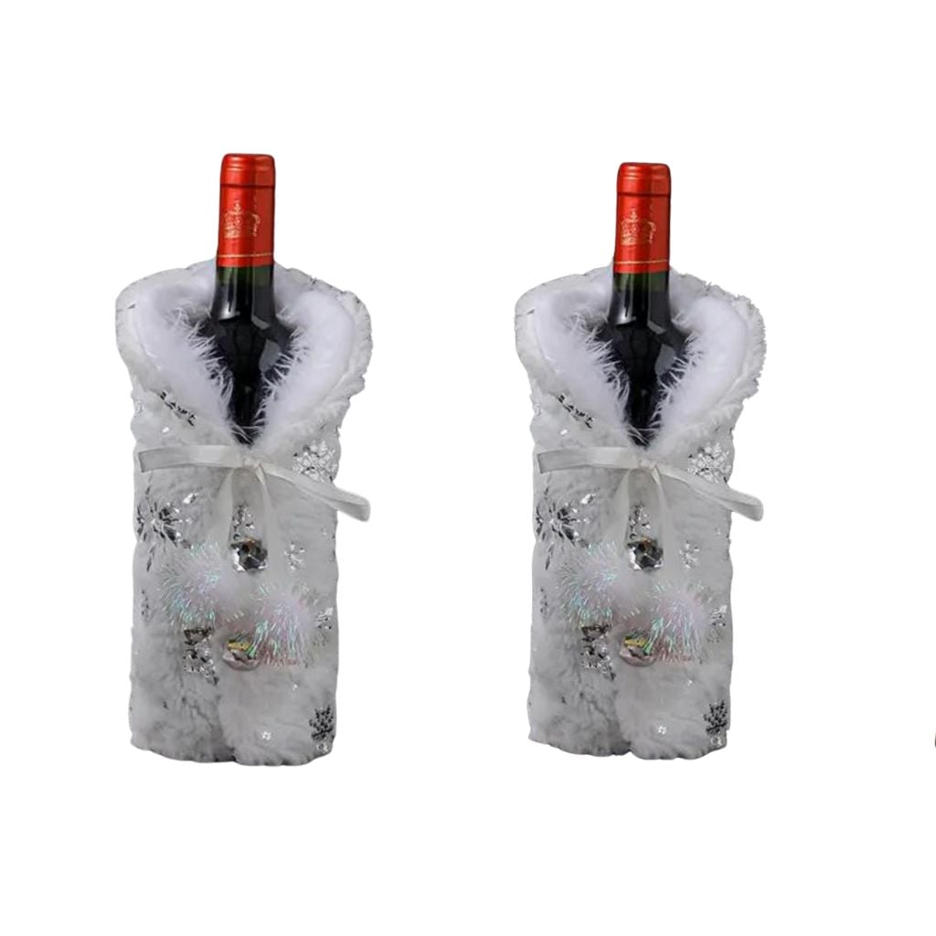 PACK DE 2 CUBRE BOTELLA DE VINO DE NAVIDAD, BLANCA PLATEADA - 1
