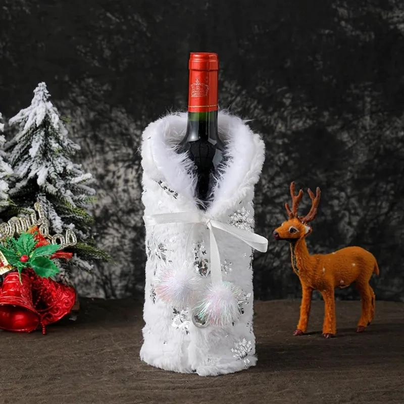 PACK DE 2 CUBRE BOTELLA DE VINO DE NAVIDAD, BLANCA PLATEADA - 3