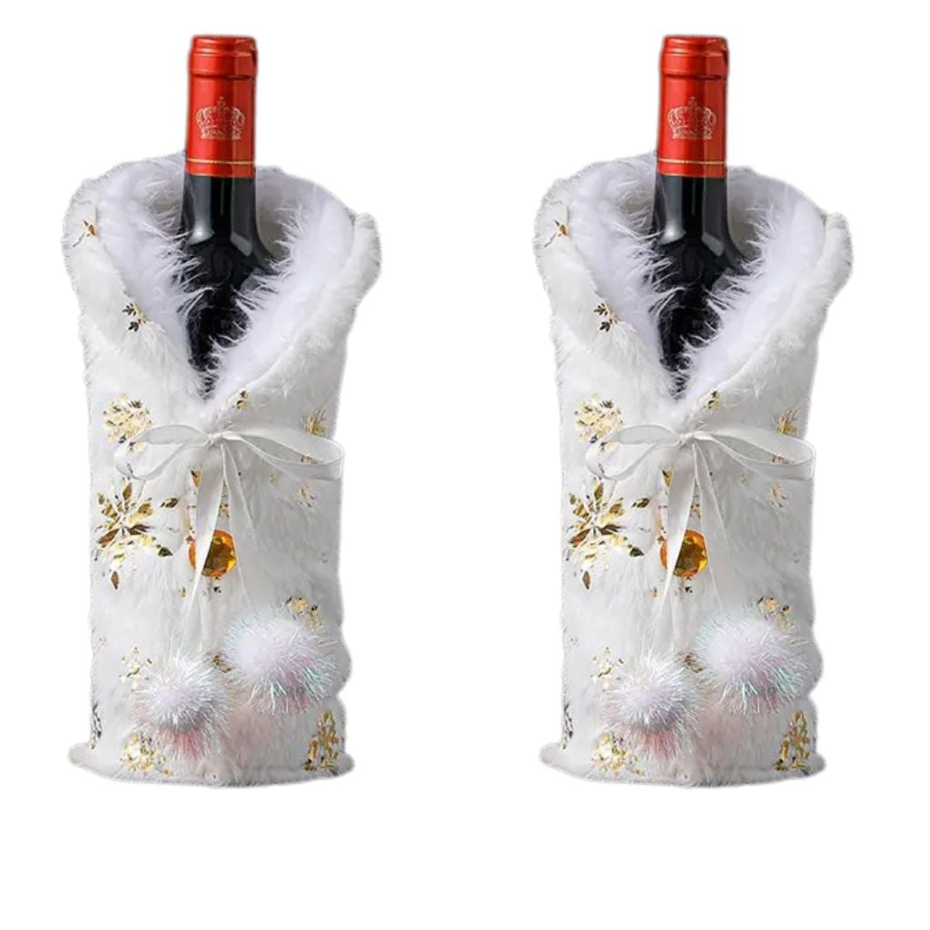Pack de 2 Cubre Botellas de Vino de Navidad Blanca Dorada - 1