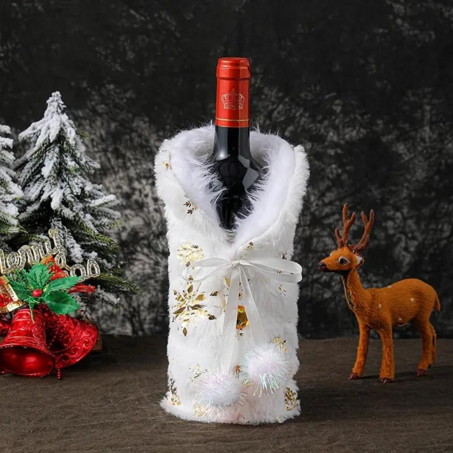 Pack de 2 Cubre Botellas de Vino de Navidad Blanca Dorada - 3