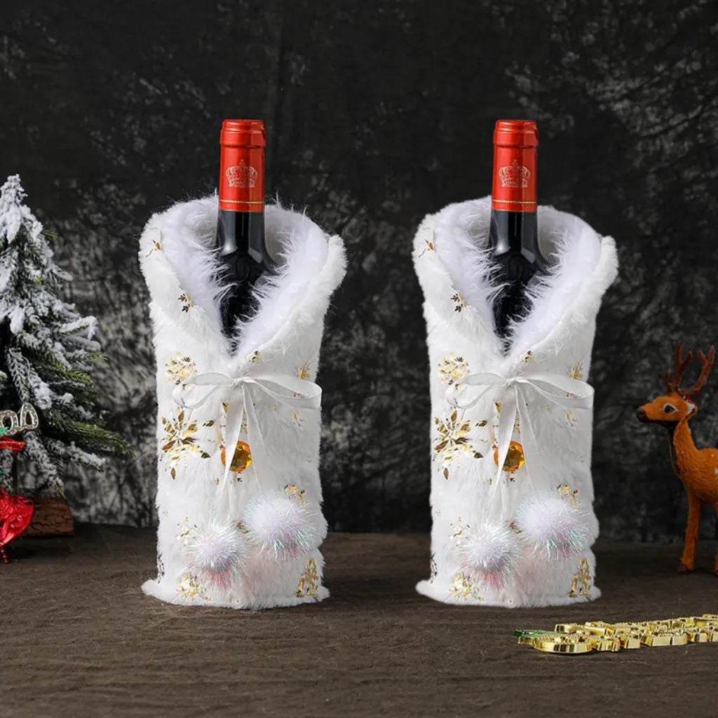 Pack de 2 Cubre Botellas de Vino de Navidad Blanca Dorada - 4
