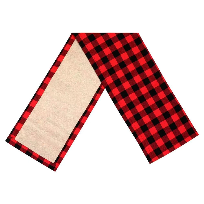 Camino de Mesa Escocés rojo-Arpillera reversible 176 cm x 35 cm NAVIDAD - 1