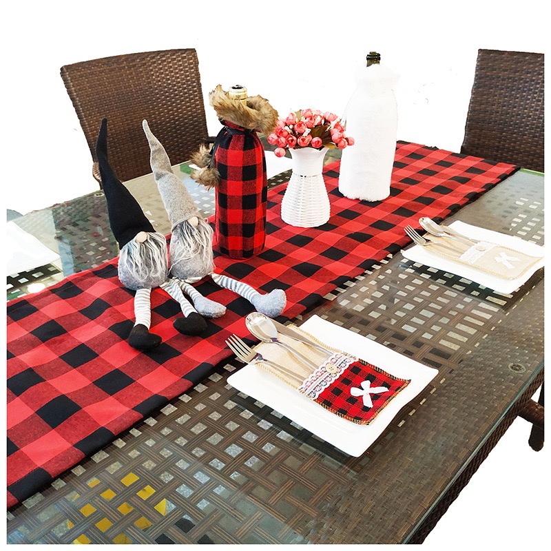 Camino de Mesa Escocés rojo-Arpillera reversible 176 cm x 35 cm NAVIDAD - 2