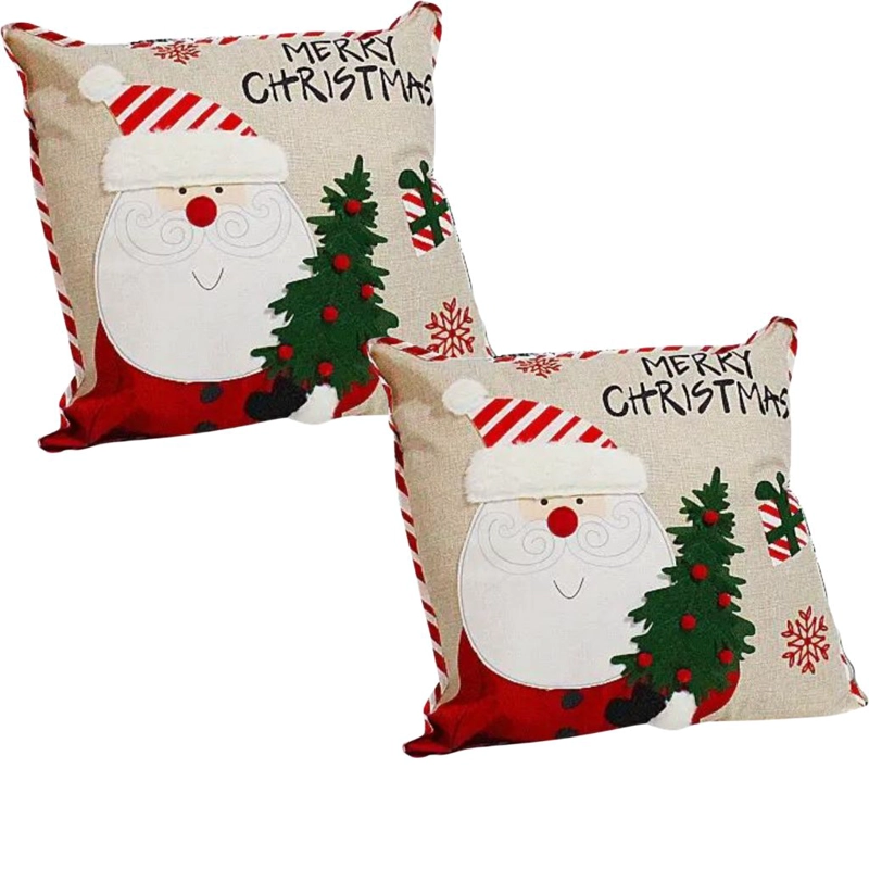 FUNDA COJÍN BOHEMIK MONO NIEVE PACK 2 NAVIDEÑO VIEJO PASCUERO 45 X 45 CM BEIGE - 1