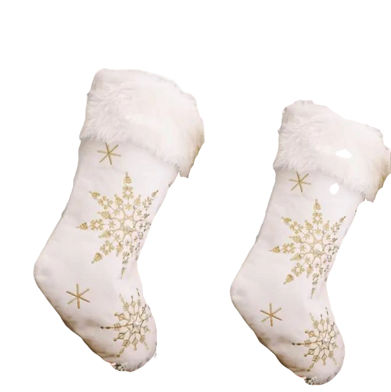 PACK 2 BOTAS NAVIDAD BLANCAS CON COPOS DE NIEVE DORADOS - 1
