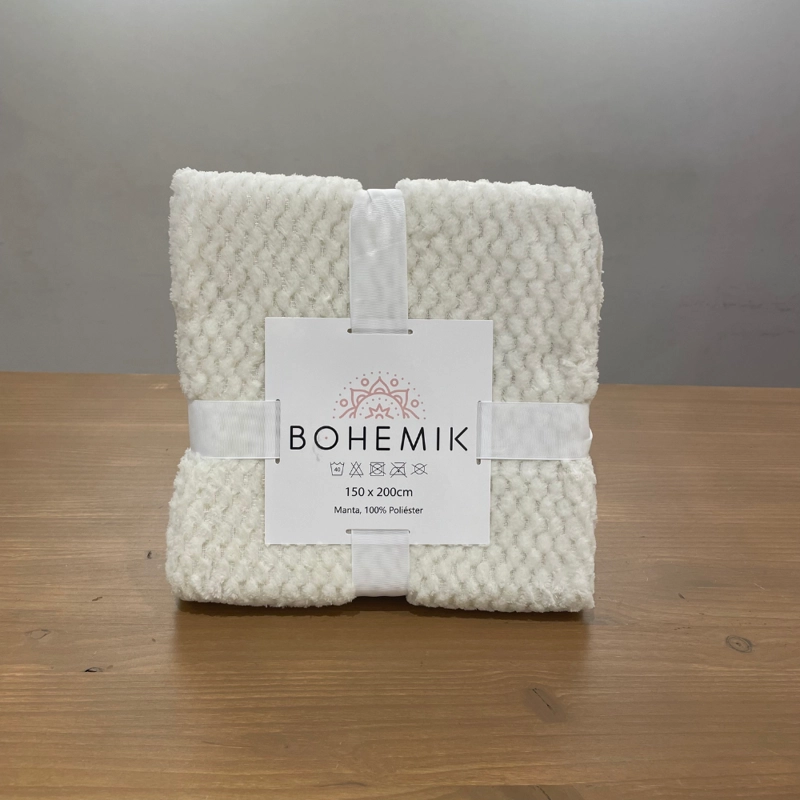 FRAZADA BOHEMIK MICROFIBRA WHITE BLANCO - 2